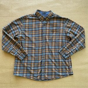 Eddie Bauer Flannel Shirt Men’s XL Brown/Blue Plaid Relaxed Fit Long Sleeve